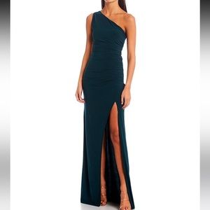 B Darlin One-Shoulder Exposed Back Slit Hem Long Dress